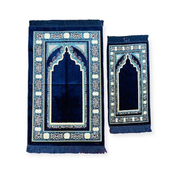 Adult & Child Prayer mat Gift Set Grey Blue