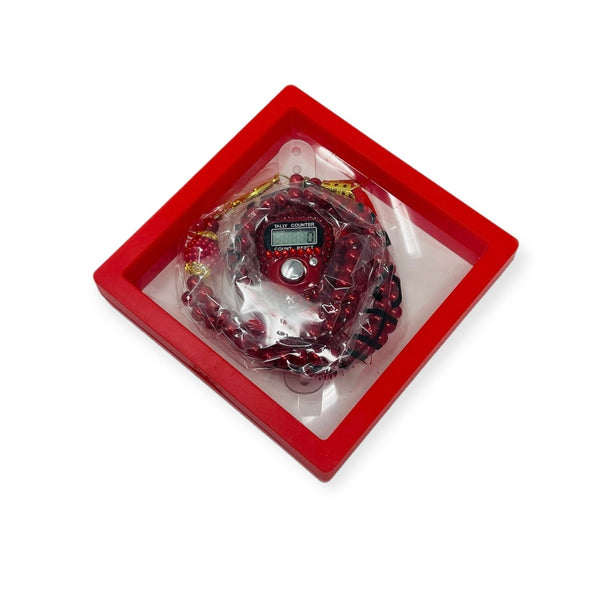 Islamic Tasbih Beads 99 and Digtal Counter Gift Set Red-theislamicshop.com