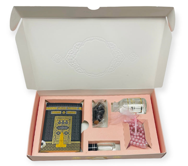 Islamic Gift Box Tasbeeh, Zamzam Water, Attar, Dates &Yaseen books Pink-Theislamicshop.com