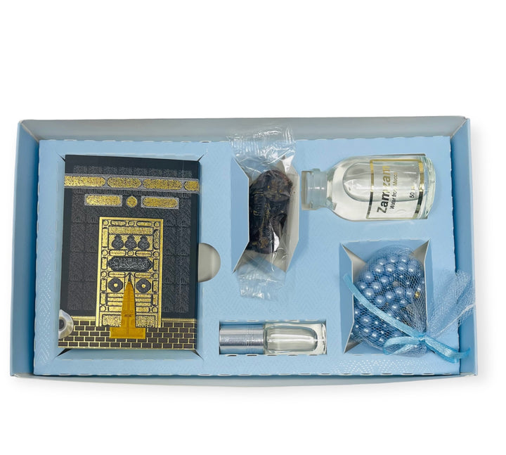 Islamic Gift Box Tasbeeh, Zamzam Water, Attar, Dates &Yaseen books Blue-Theislamicshop.com
