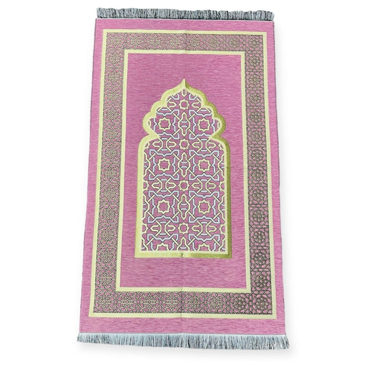 Chenille Embroidered Islamic Prayer Mat Dynasty - Pink-TheIslamicshop.com