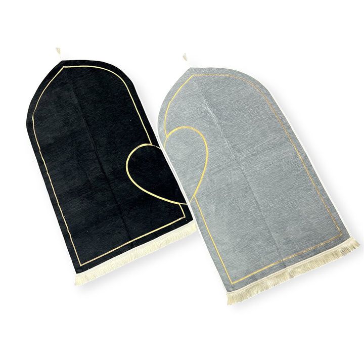 Heart Design, Two Love Prayer Rugs Set, Muslim Couples Black Grey-TheIslamicshop.com