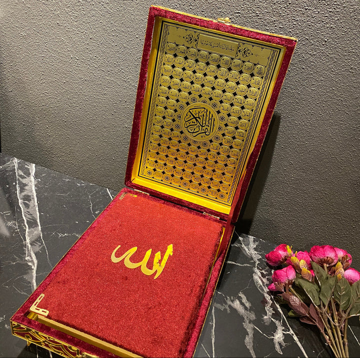 Velvet Wooden Box Quran, Quran Sets, Quran Arabic, Quran Islamic Gift Red-theislamicshop.com