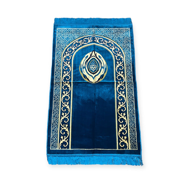 Hijre Aswad Design jaynamaz salah prayer rug Turklish prayer mat Blue-TheIslamicshop.com