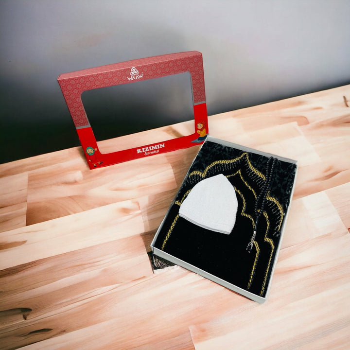 Children Gift Box With Prayer mat, Tasbeeh & Prayer Hat Red-theislamicshop.com