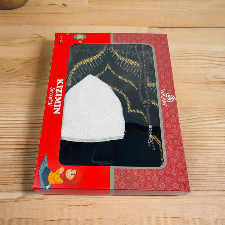 Children Gift Box With Prayer mat, Tasbeeh & Prayer Hat Red-theislamicshop.com