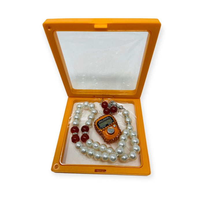 Islamic Tasbih Beads 99 and Digtal Counter Gift Set Orange-theislamicshop.com