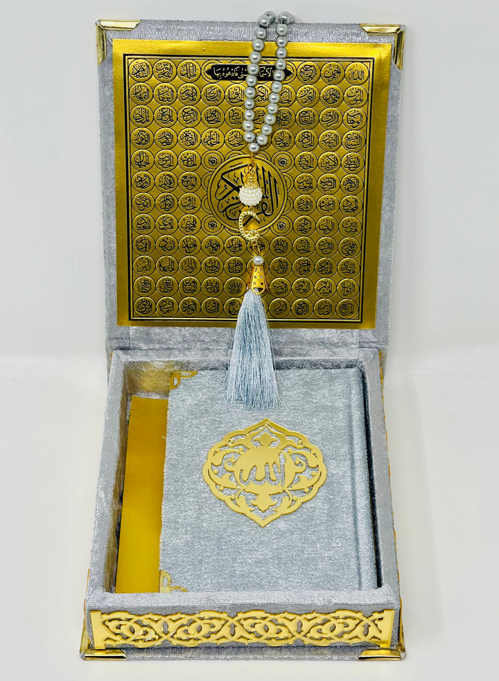 A Beautiful Quran or Tasbeeh with gift box Grey-theislamicshop.com