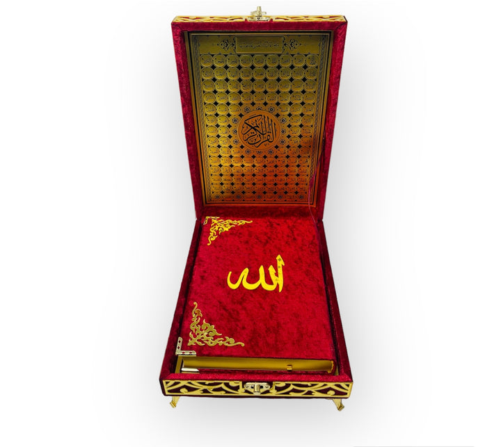 Velvet Wooden Box Quran, Quran Sets, Quran Arabic, Quran Islamic Gift Red-theislamicshop.com