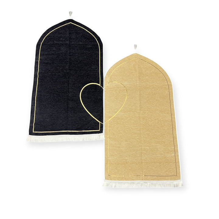 Heart Design, Two Love Prayer Rugs Set, Muslim Couples Black Gold-TheIslamicshop.com