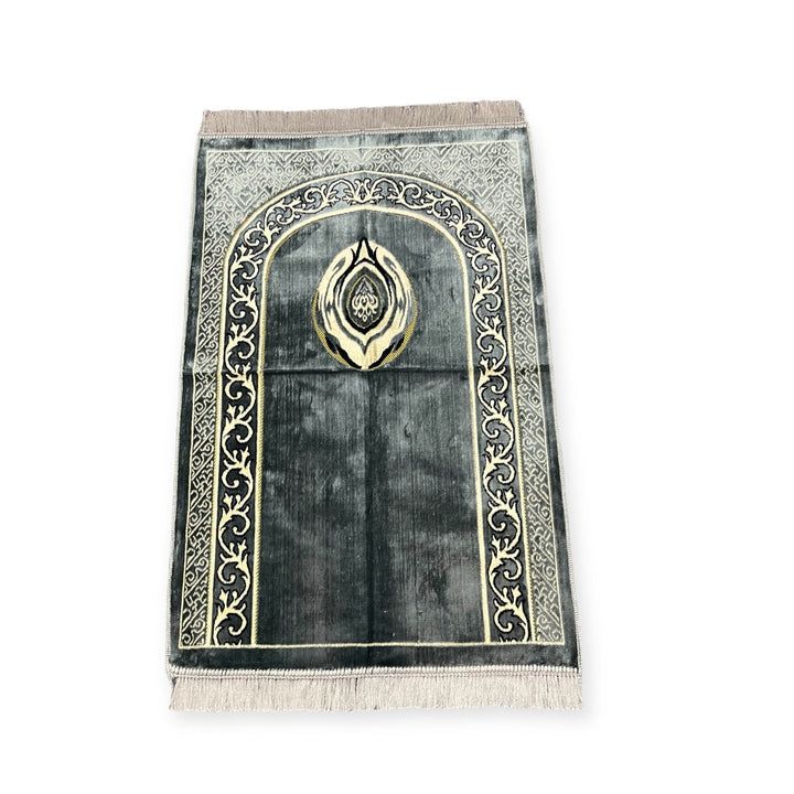 Hijre Aswad Design jaynamaz salah prayer rug Turklish prayer mat Grey-TheIslamicshop.com