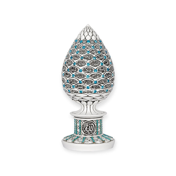 Islamic Table Decor White pine cone with Blue stones - 99 Names of Allah Alif collection BB-0913-1641