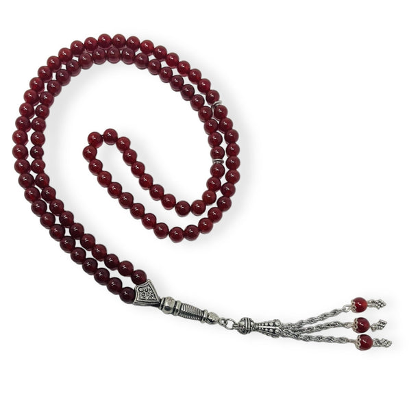 REAL Red Agate Aqeeq Stone Islamic Prayer 99 beads, Tasbih-theislamicshop.com