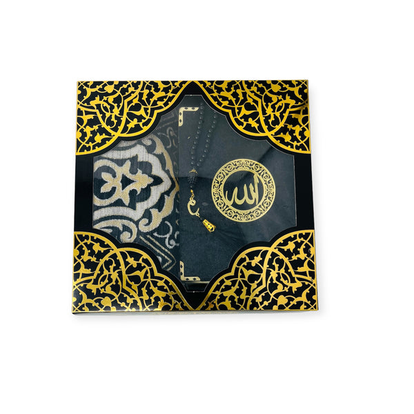 Prayer Rug Gift Box Set - With indo pak Quran & Prayer Beads Black-theislamicshop.com