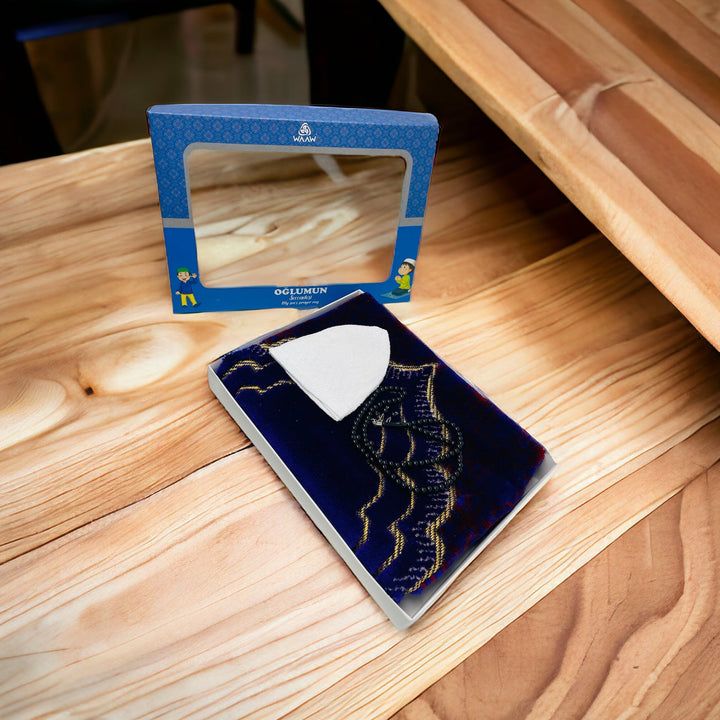 Children Gift Box With Prayer mat, Tasbeeh & Prayer Hat Blue-theislamicshop.com