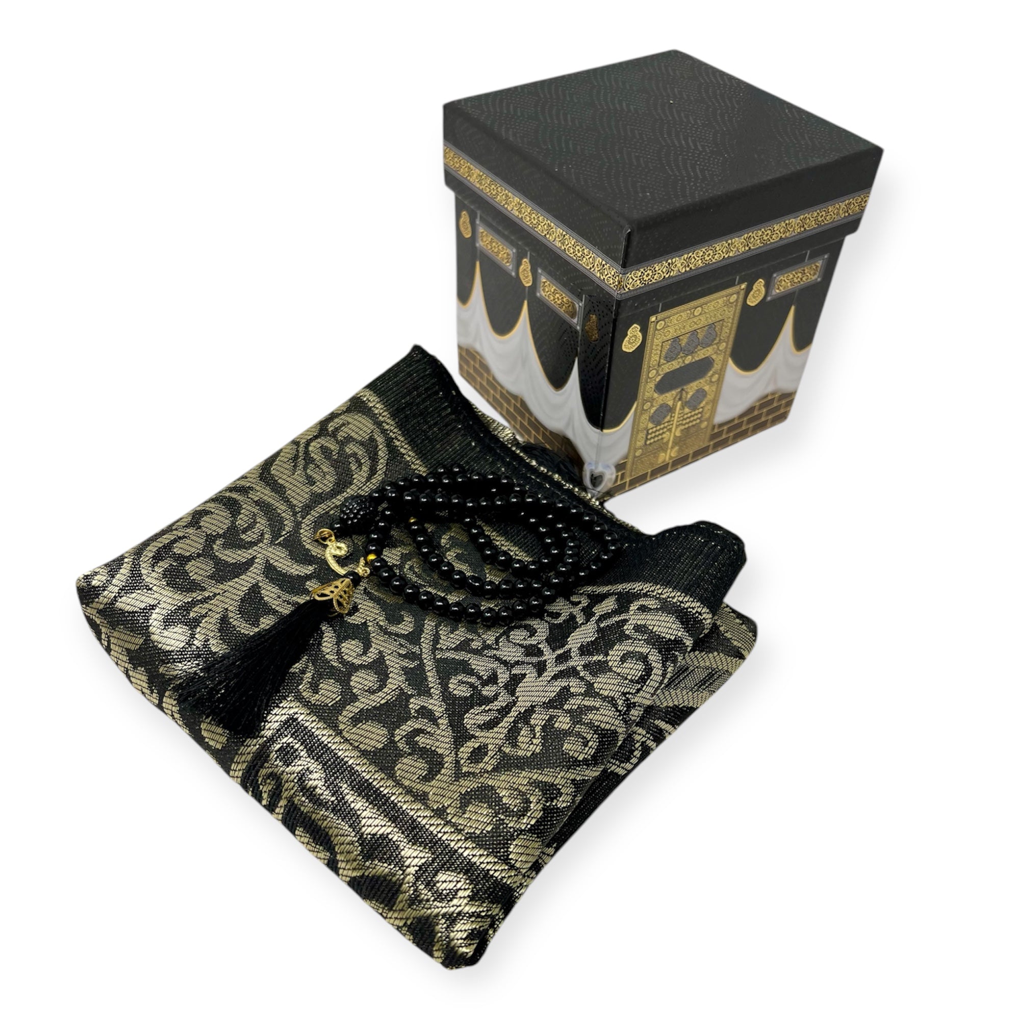 Islamic Gift Set - Prayer Mat & Tesbih In Taffeta Gift Bag - Gray - Foto 4
