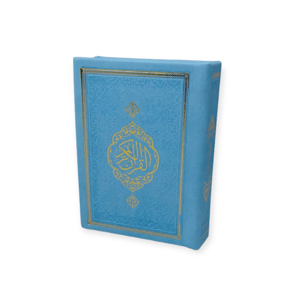 Pocket Size Full Quran With Hard Leather Cover Othmanic Script 11X8cm Blue-theislamicshop.com