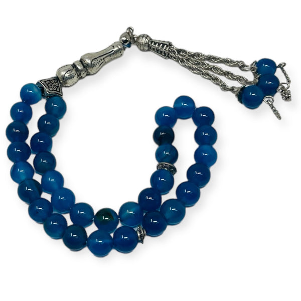 Blue Agate Aqeeq Islamic Prayer Beads, Natural Stone, 33 Beads, -theislamicshop.com