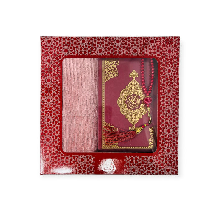 Prayer Rug Gift Box Set - With indo pak Quran & Prayer Beads Red-theislamicshop.com