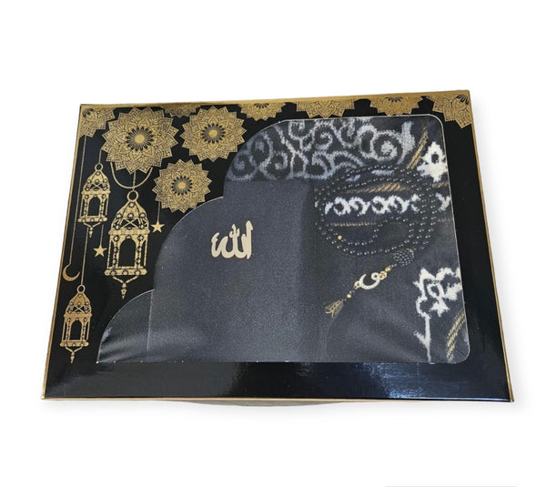 Kaaba Door design Prayer mat, Tasbeeh & Prayer Hat Gift Box-theislamicshop.com