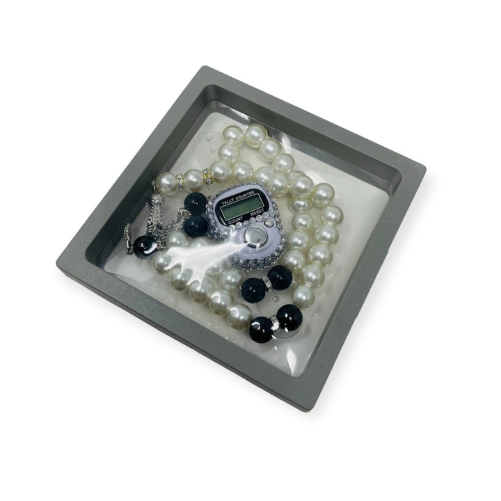 Islamic Tasbih Beads 99 and Digtal Counter Gift Set Grey-theislamicshop.com