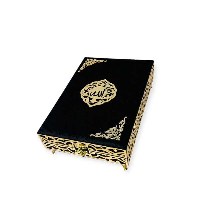 Velvet Wooden Box Quran, Indo Pak 15 line Quran With Tasbeeh-theislamicshop.com