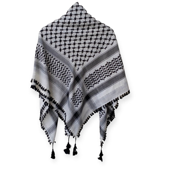 Palestine Scarf Keffiyeh Arafat Hatta Cotton Wide Scarf with Tassels, Shemagh Arab Cotton-theislamicshop.com