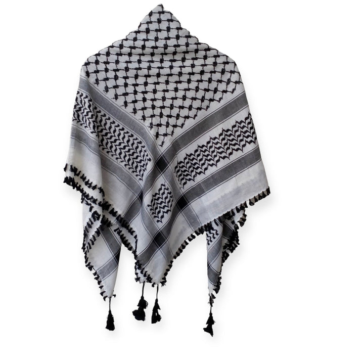 Palestine Scarf Keffiyeh Arafat Hatta Cotton Wide Scarf with Tassels, Shemagh Arab Cotton-theislamicshop.com