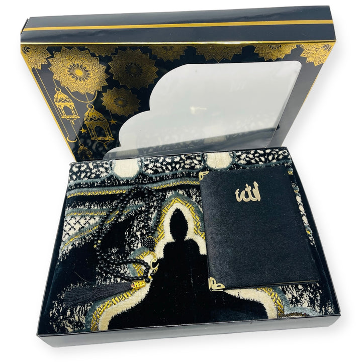 Beautiful gift set Prayer mat, Tasbeeh & Dua books Gift Box-theislamicshop.com