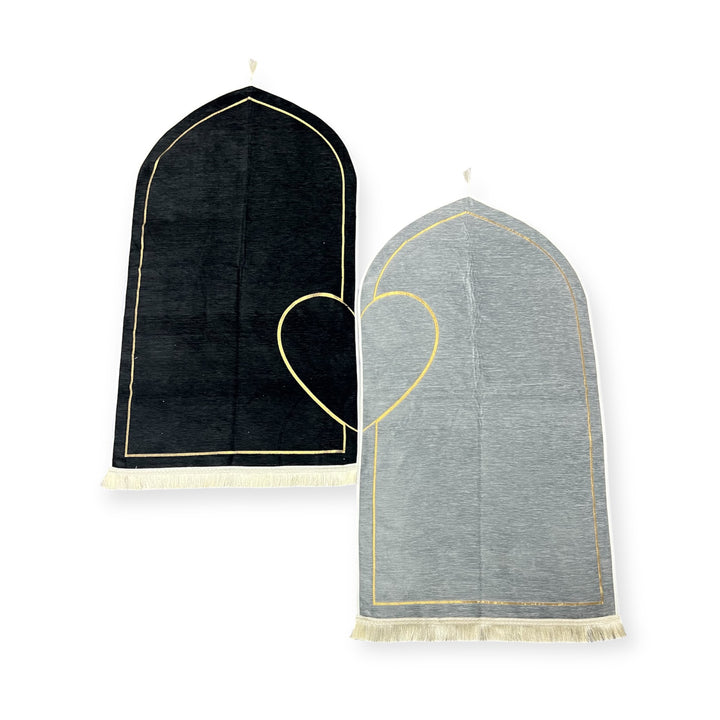 Heart Design, Two Love Prayer Rugs Set, Muslim Couples Black Grey-TheIslamicshop.com