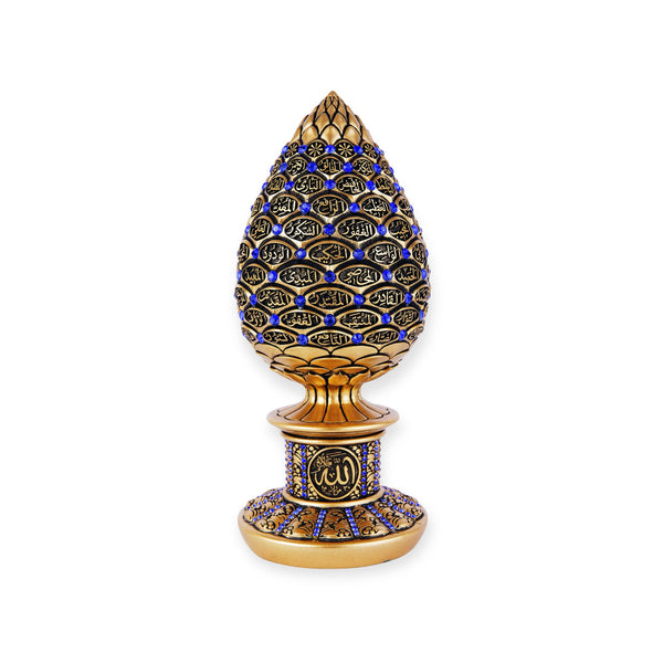 Islamic Table Decor Golden pine cone with Blue stones - 99 Names of Allah Alif collection BB-0913-1632