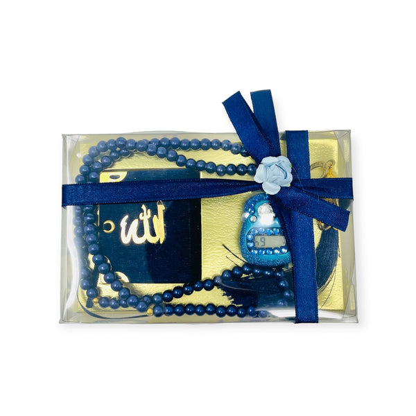 Beautiful Gift Box small Quran with Counter Tasbeeh Blue