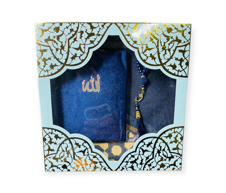 Islamic Gift set Prayer mat, Tasbeeh & Yaseen And Selected Surah Gift Box Blue-theislamicshop.com