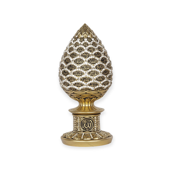 Islamic Table Decor Golden pine cone with White stones - 99 Names of Allah Alif collection BB-0930-1667