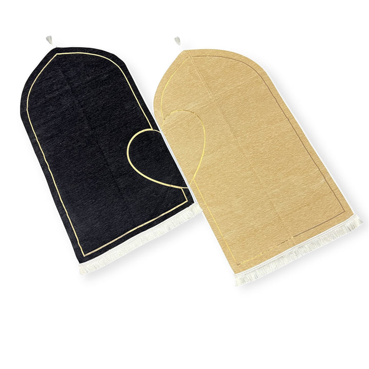 Heart Design, Two Love Prayer Rugs Set, Muslim Couples Black Gold-TheIslamicshop.com