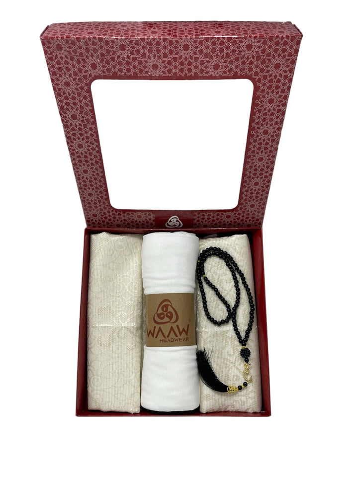 Beautiful Gift Box Prayer mat with Tasbeeh & Scarf-theislamicshop.com