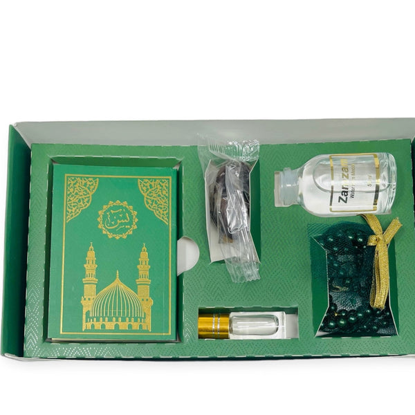 Islamic Gift Box Tasbeeh, Zamzam Water, Attar, Dates &Yaseen books Green-Theislamicshop.com