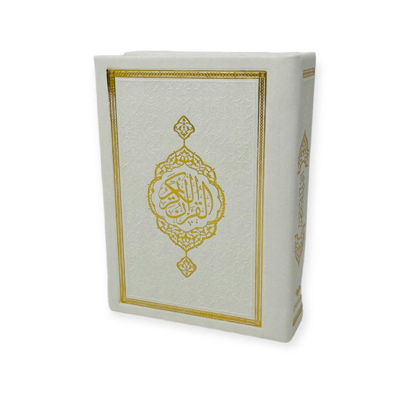 Pocket Size Full Quran With Hard Leather Cover Othmanic Script 11X8cm White-theislamicshop.com