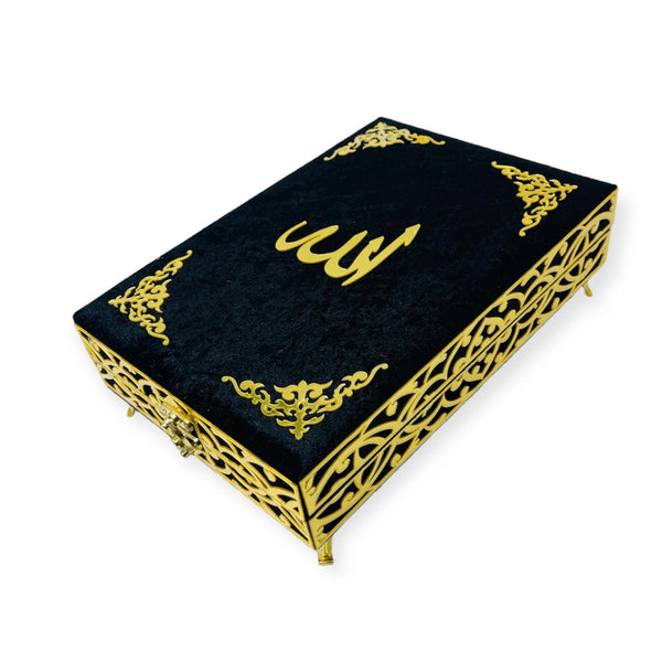 Velvet Wooden Box Quran, Quran Sets, Quran Arabic, Quran Islamic Gift Black-theislamicshop.com