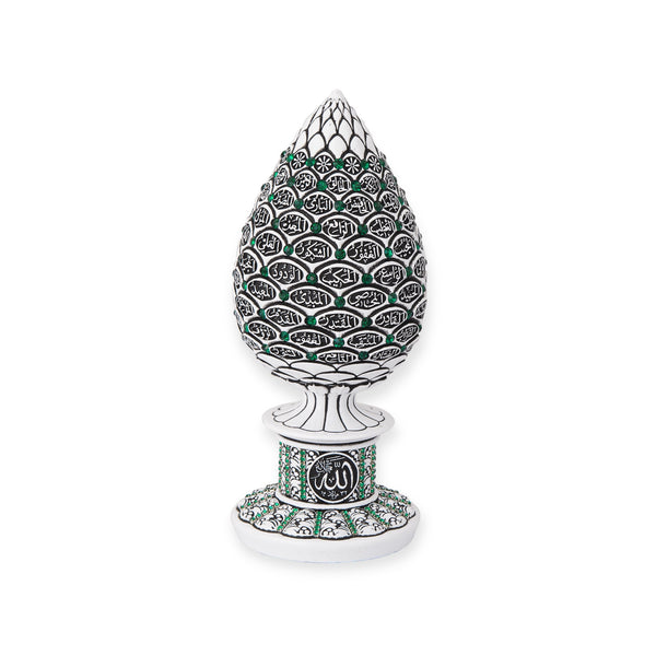 Islamic Table Decor Golden pine cone with green stones - 99 Names of Allah Alif collection BB-0913-1640