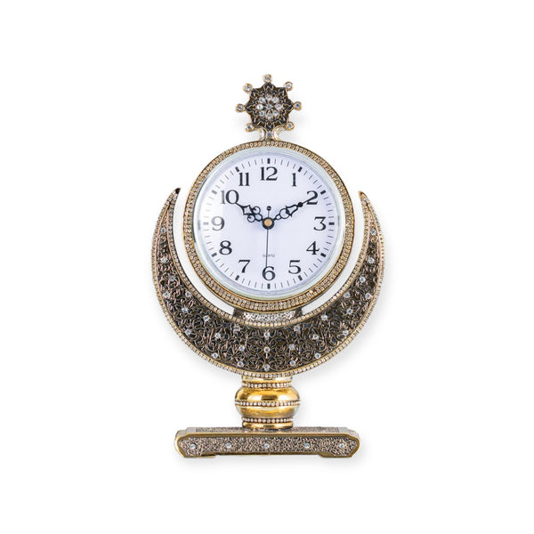 Crescent Star Table Clock Gold And silver