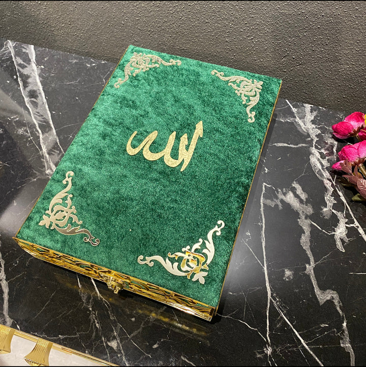 Velvet Wooden Box Quran, Quran Sets, Quran Arabic, Quran Islamic Gift Green-theislamicshop.com