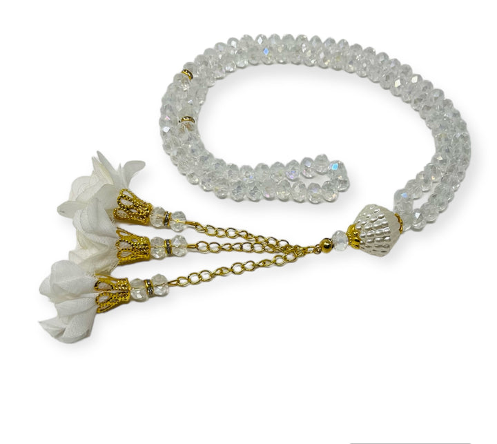Crystal 99 Prayer Beads, Tasbih, Misbaha, White-theislamicshop.com