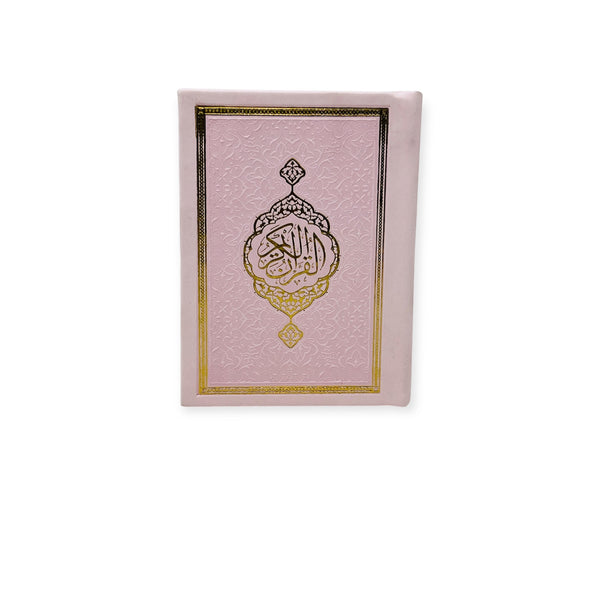 Pocket Size Full Quran With Hard Leather Cover Othmanic Script 11X8cm Pink-theislamicshop.com