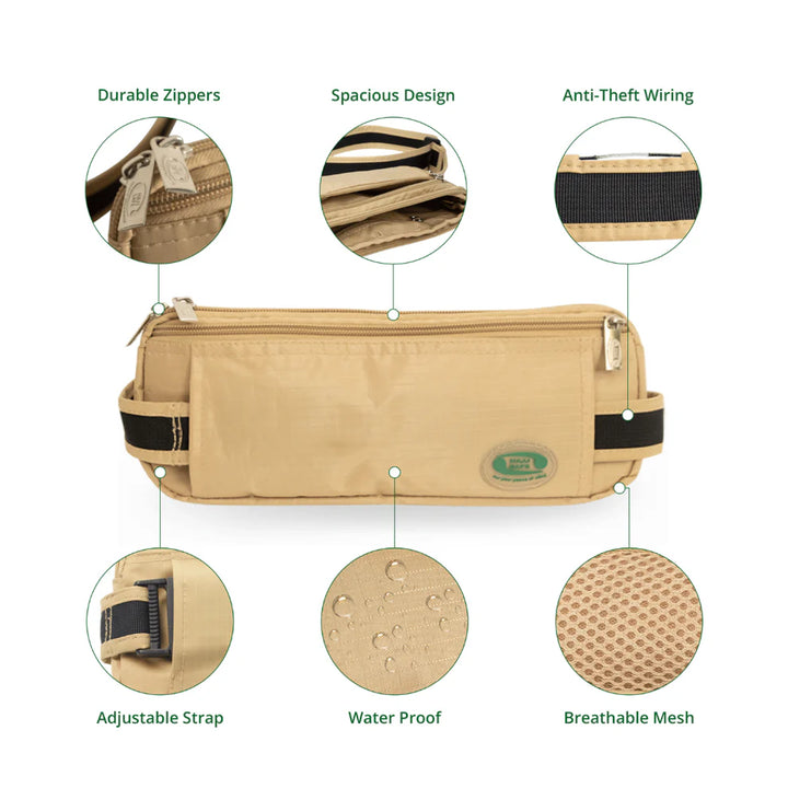 Multiple compartments of Anti-Theft Waist Bag & Ihram Belt
