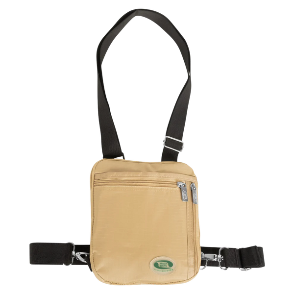Multiple zipped compartments of the beige Hajj & Umrah bag