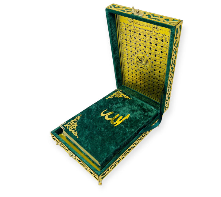 Velvet Wooden Box Quran, Quran Sets, Quran Arabic, Quran Islamic Gift Green-theislamicshop.com