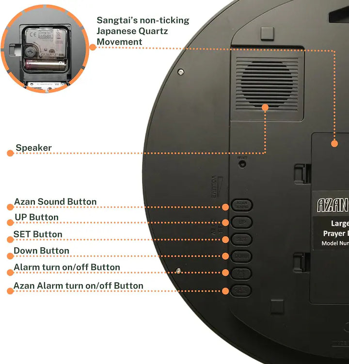 Azan Clock Large Round Wall Automatic Kaaba/Kaaba Door Muslim Azan Clock-theislamicshop.com