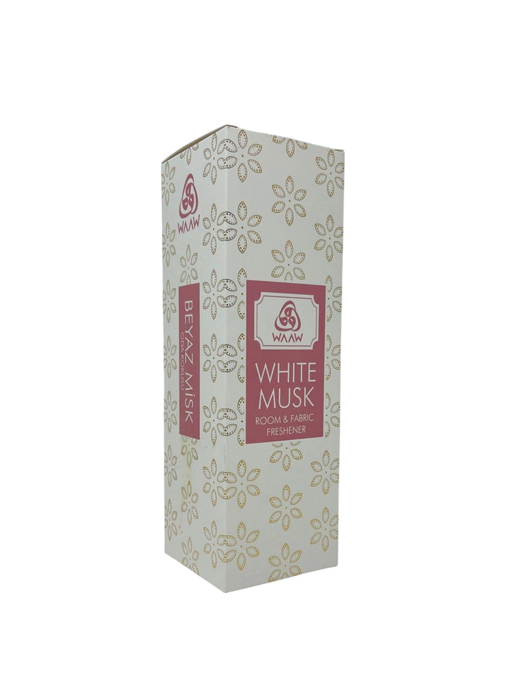 White Musk room & fabric freshener packaging on a white background