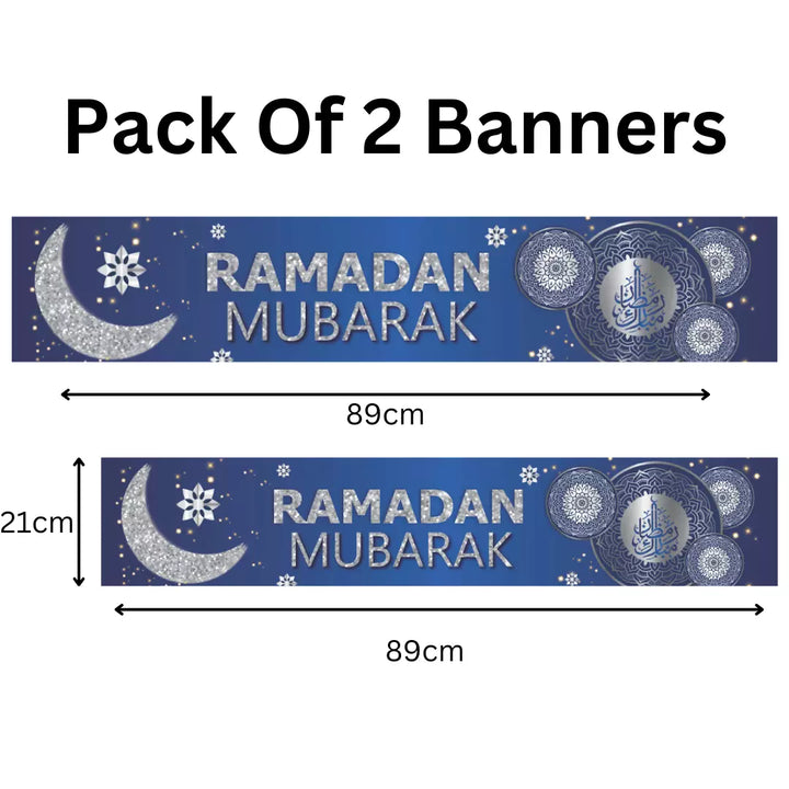 Blue Ramadan Mubarak Pack 2 Banners With Balloons  Decorate And Celebrate-theislamicshop.com